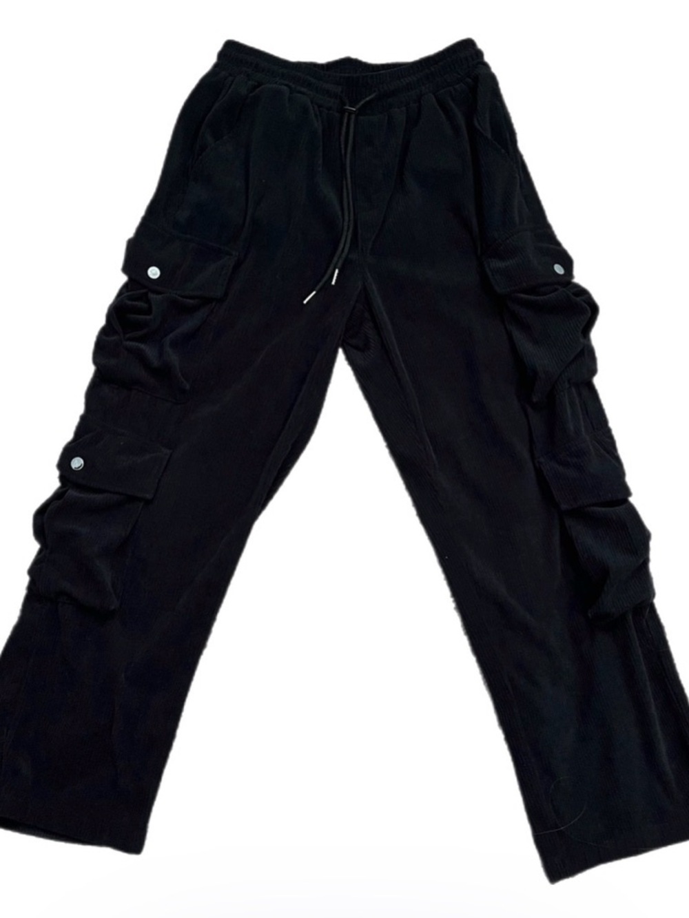 M Manfinity Men’s Black Corduroy Cargo Pants Comfy Casual Streetwear